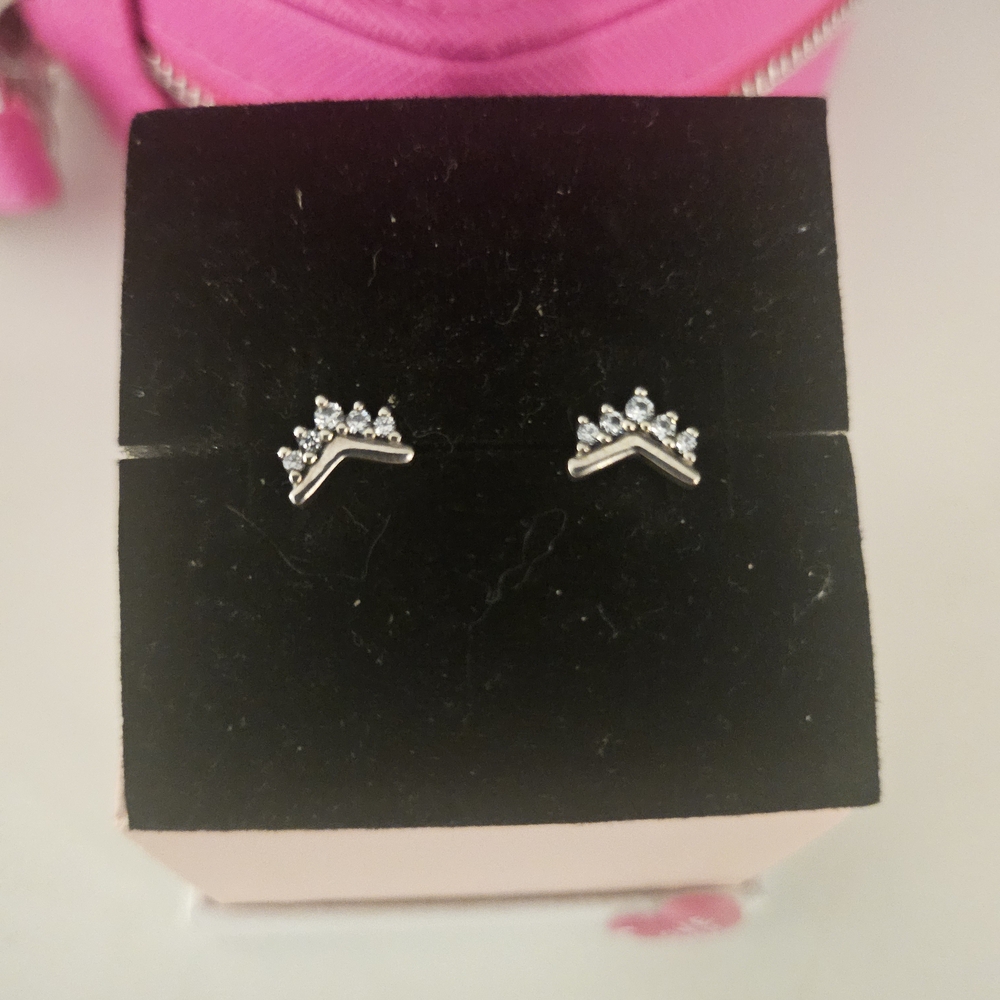 Silver Stud Earrings with Crystal Accents